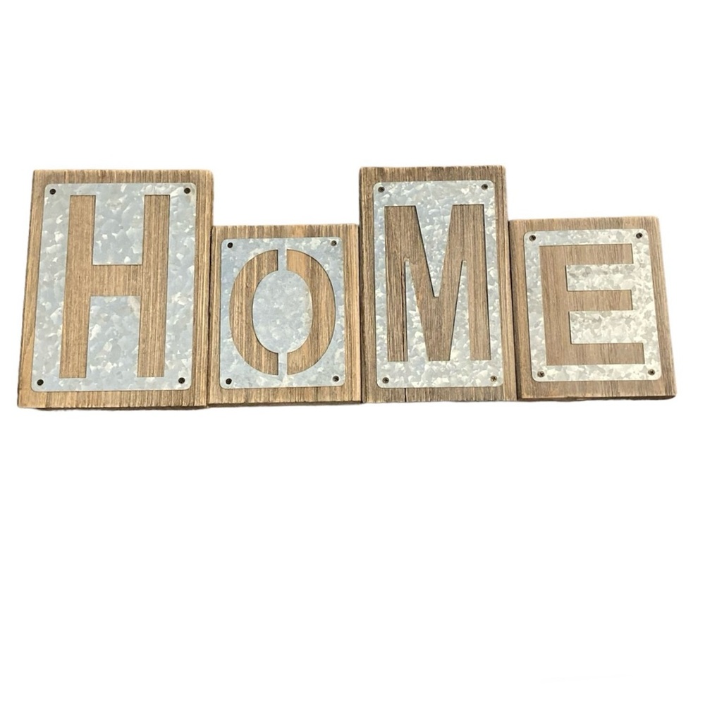 Farmhouse Barnyard Wood and Metal HOME Typeface Shelf Decor